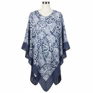 Elena Baldi Poncho Top One Size Denim Blue‎ Linen Blend Italian Resort Coastal